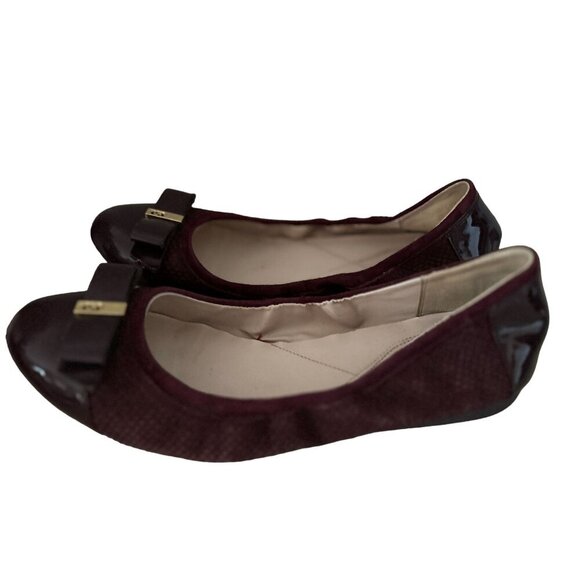 Cole Haan Ballet Flats Purple Color Quilted Suede Leather Gold Bow Size 9.5 - Picture 2 of 12